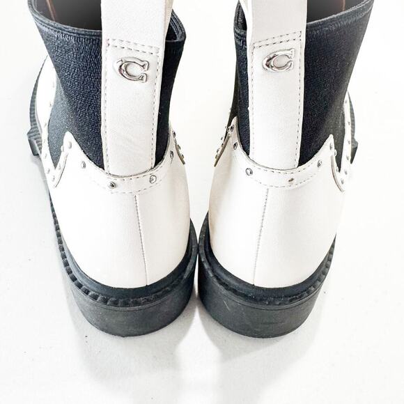 Coach Lory Leather Combat Bootie Slip on Mint Condition White Black Size 10 - Picture 6 of 7